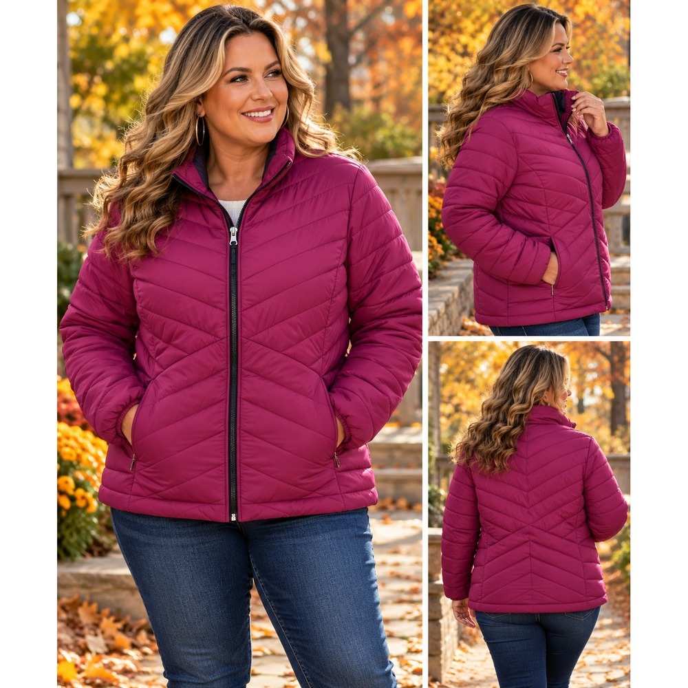 Free Country Magenta Purple Quilted Puffer Jacket Womens XXL Full Zip Light